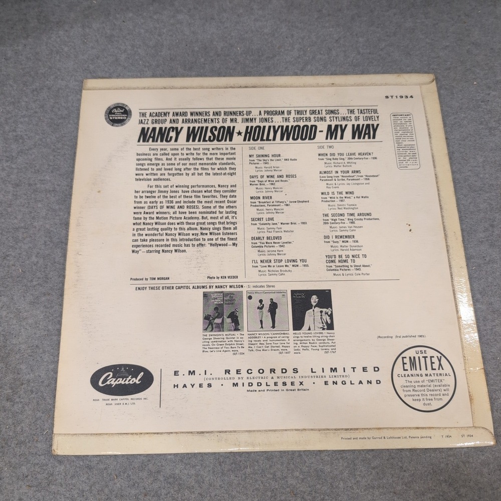 Nancy Wilson Hollywood My Way Vinyl LP 1963 Capitol ST 1934 Stereo Jazz Pop - Picture 2 of 6